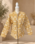 Chamarra reversible de algodón blanca con estampado mostaza – Sundarata