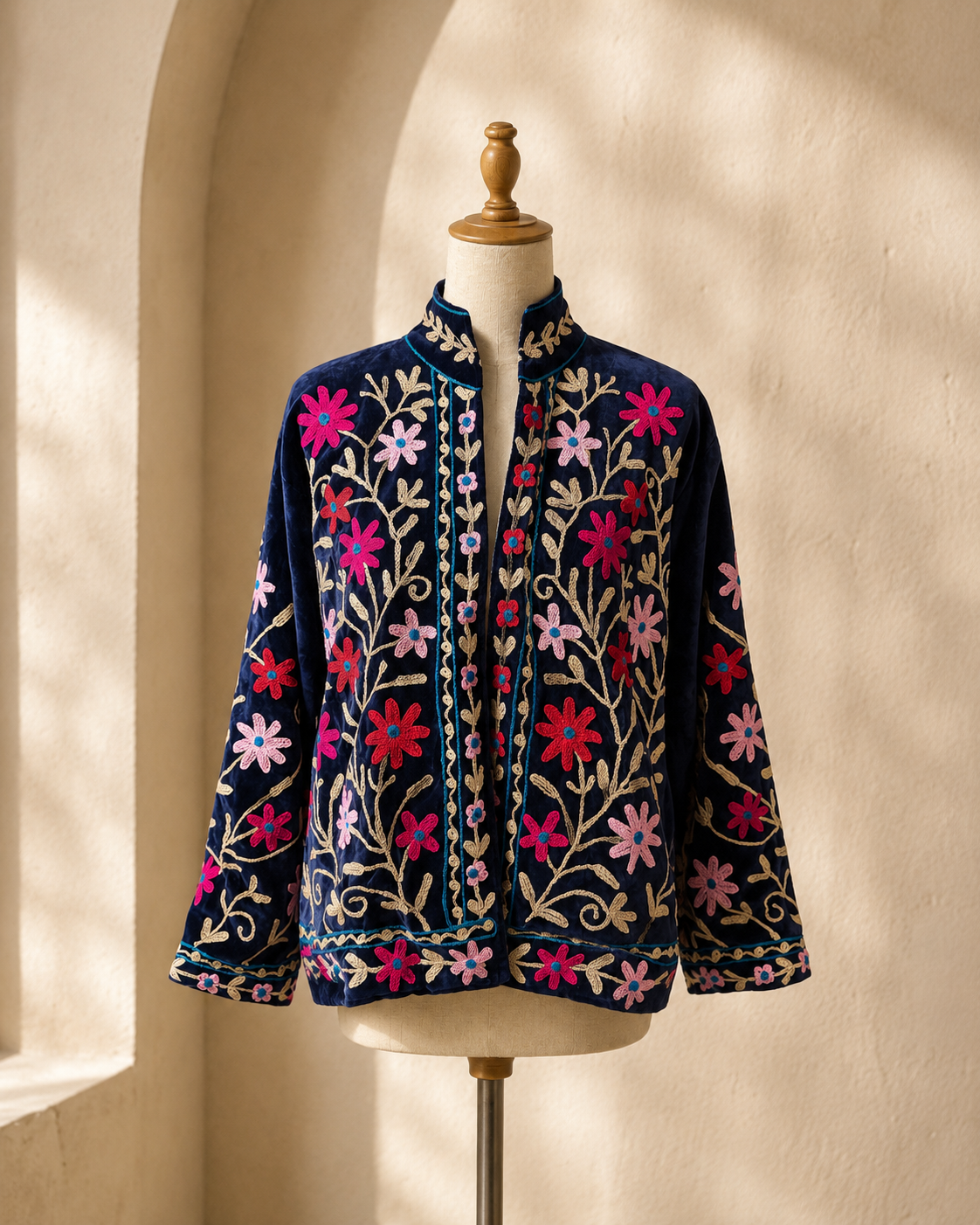 Blazer Suzani Velvet · Flores Fucsia