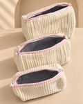 Juego de 3 Cosmetiqueras de Velvet · Marfil con Ribete Rosa