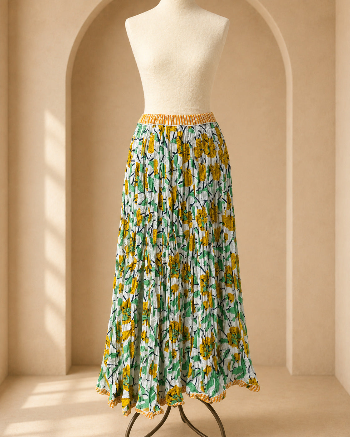 Falda Larga Estampada · Flores Amarillas