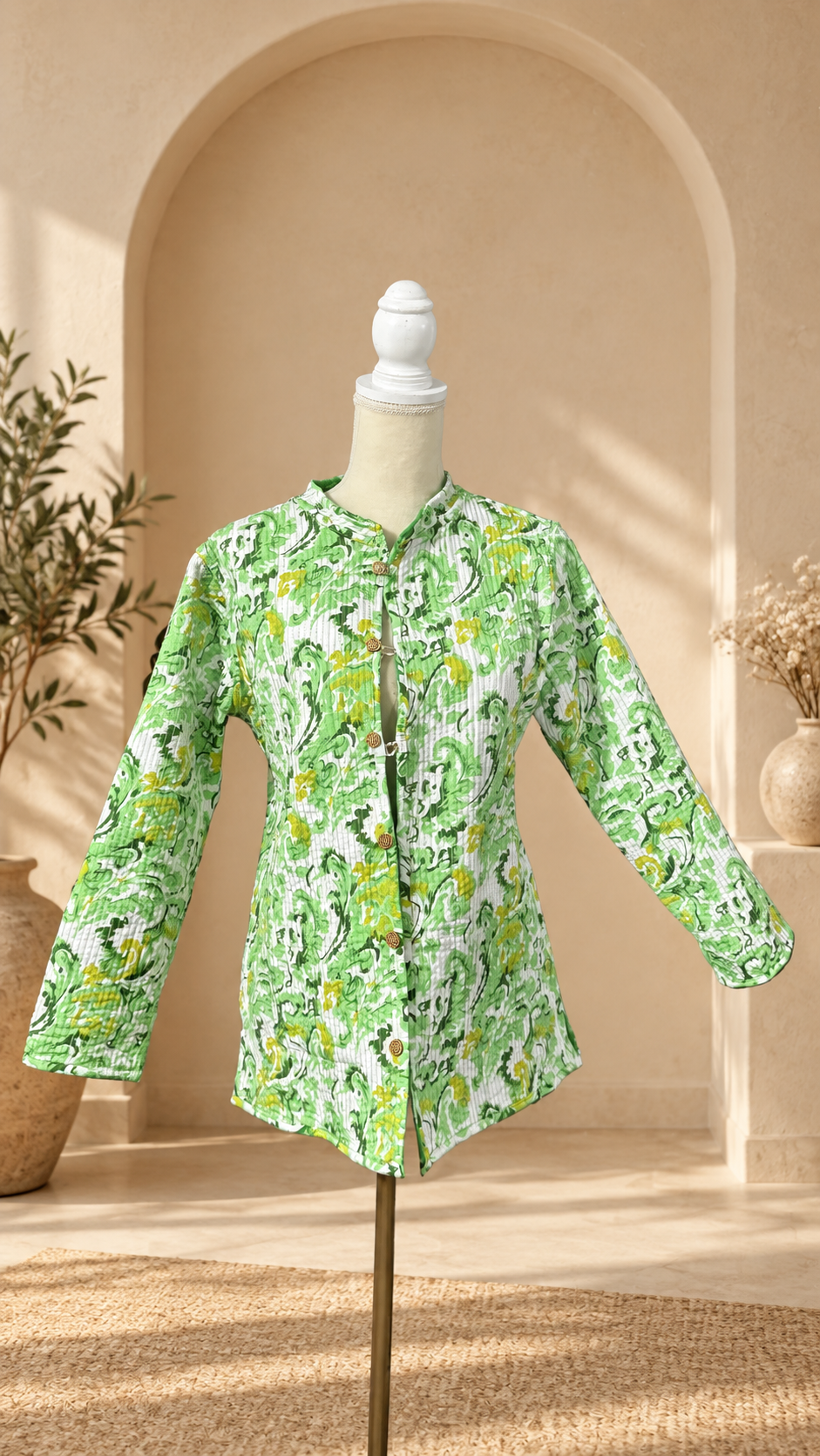 Chamarra Reversible de Algodón · Verde Floral