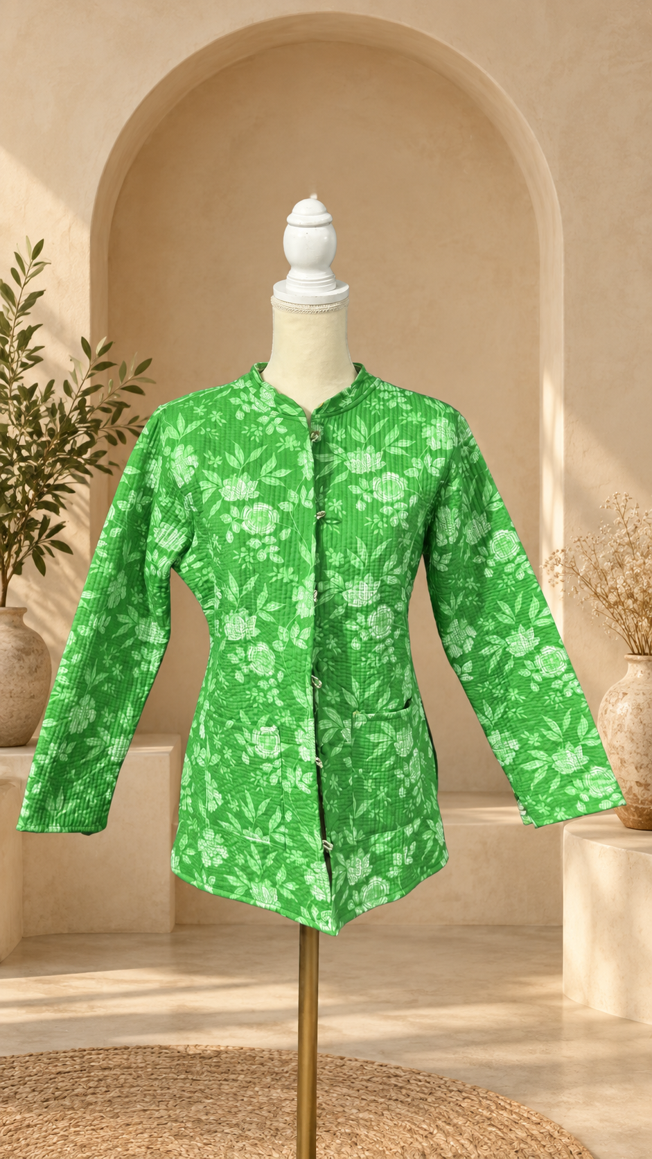 Chamarra Reversible de Algodón · Verde Floral