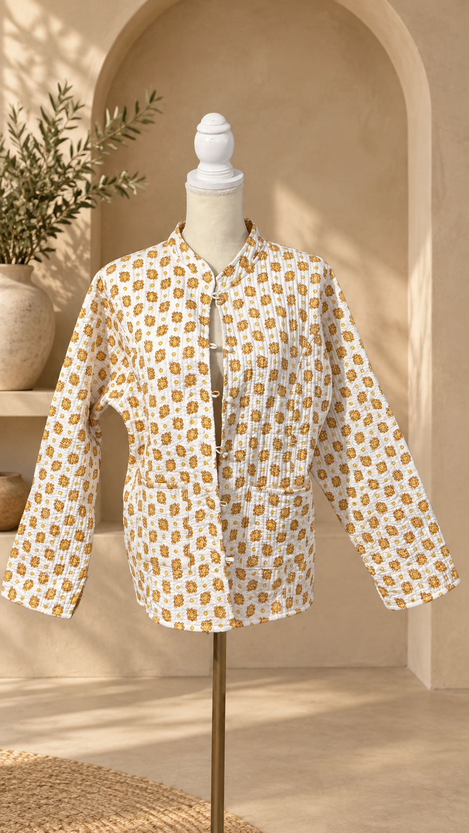 Chamarra Reversible de Algodón · Blanco Mostaza