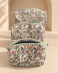 Juego de 3 Cosmetiqueras de Algodón · Verde Coral Botánico