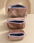 Juego de 3 Cosmetiqueras de Velvet · Rosa Antiguo con Ribete Lila
