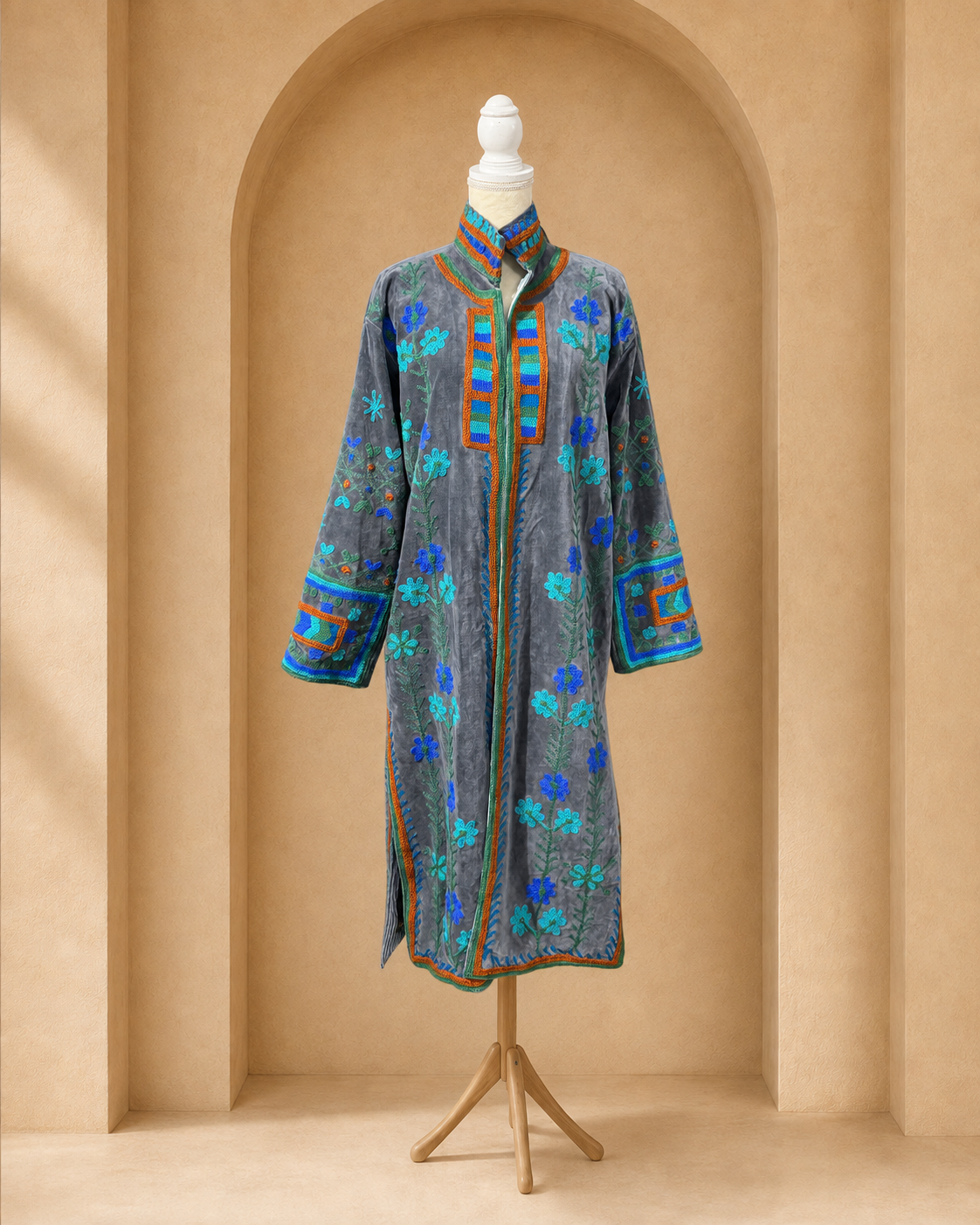 Blazer Suzani Velvet Largo · Flores Turquesa