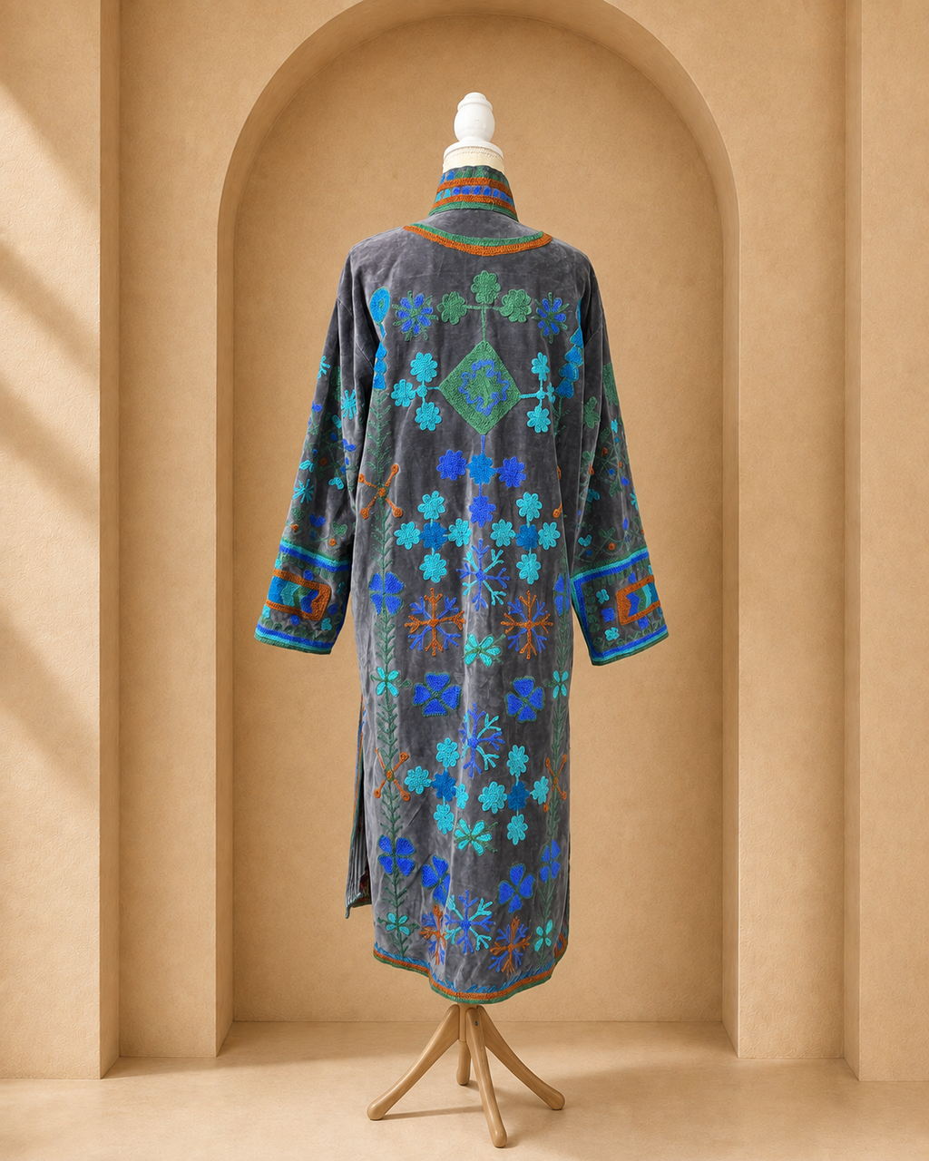 Blazer Suzani Velvet Largo · Flores Turquesa