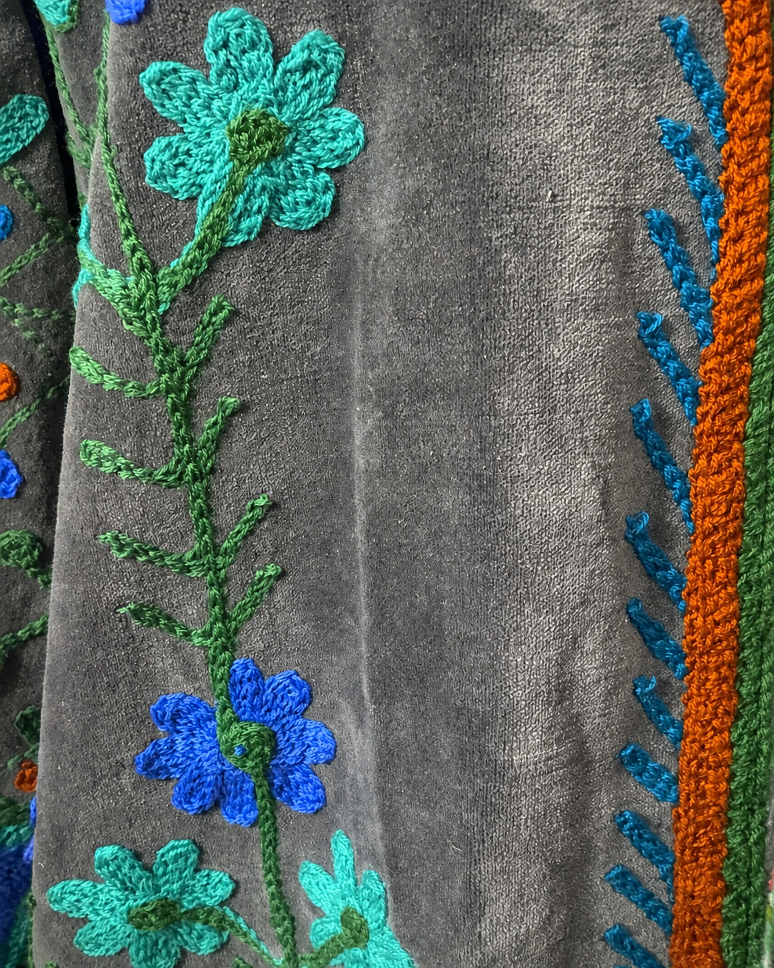 Blazer Suzani Velvet Largo · Flores Turquesa