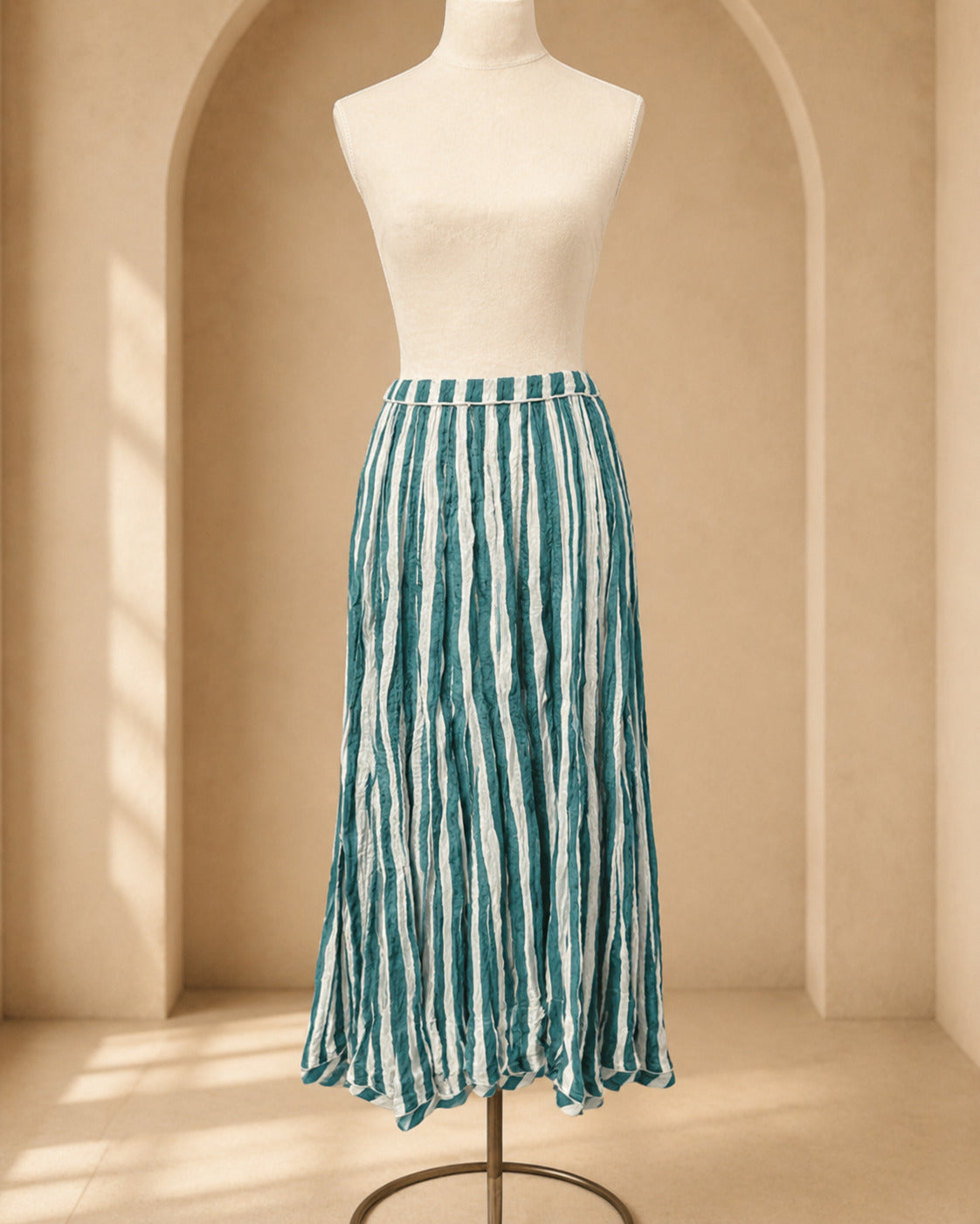 Falda Larga Estampada · Rayas Verde Agua