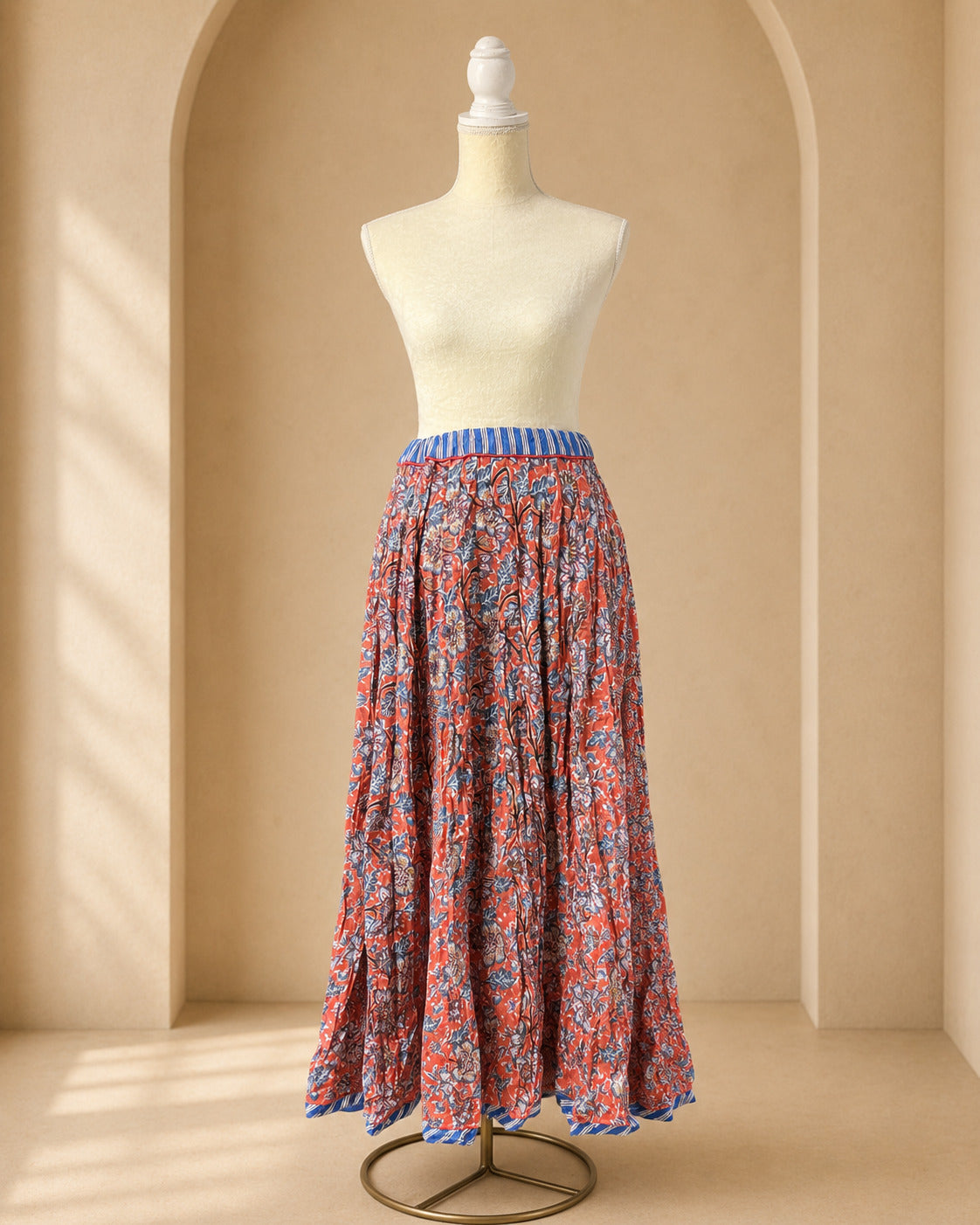 Falda Larga Estampada · Terracota Azul