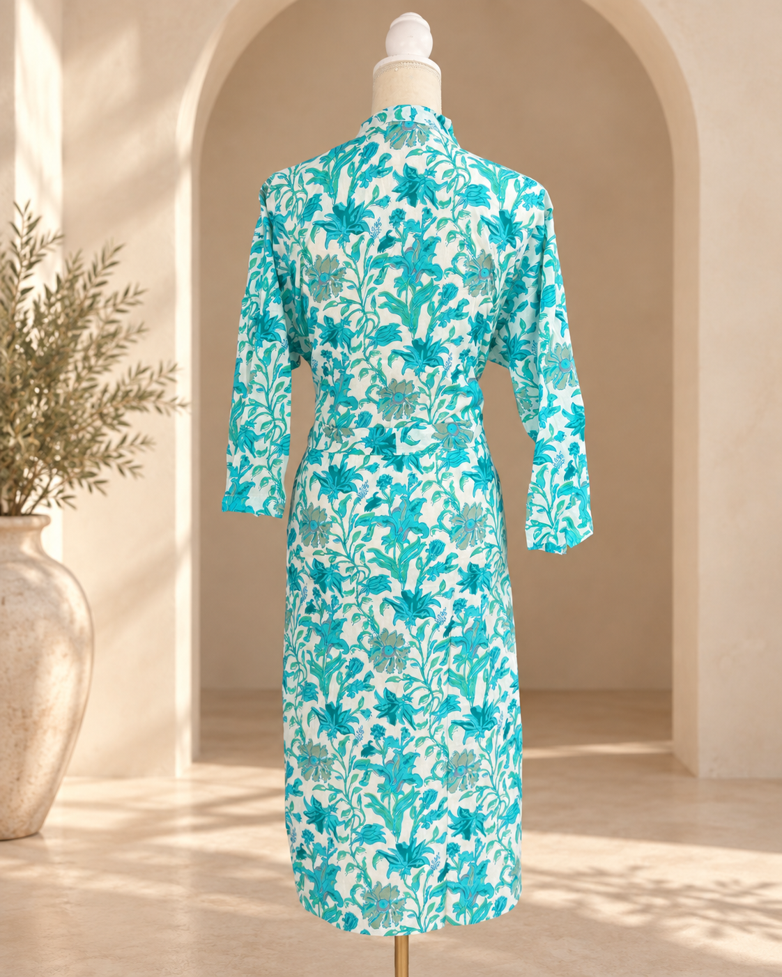 Bata kimono Jardín Turquesa, vista posterior – Sundarata