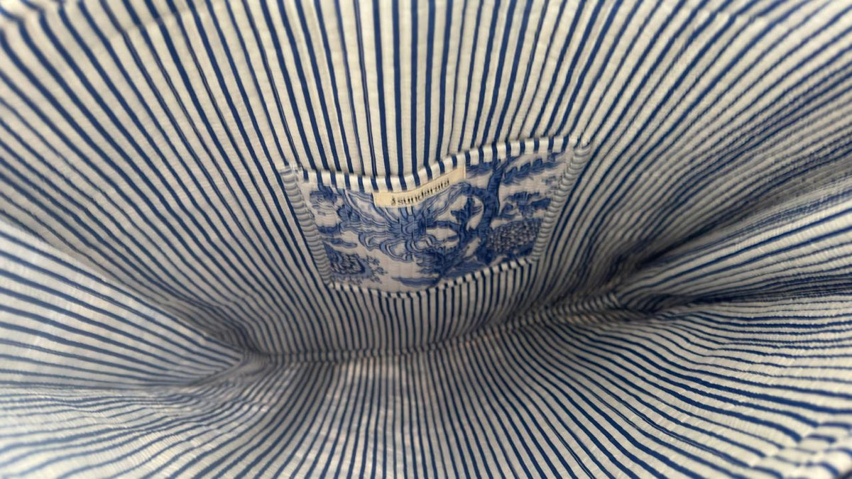 Interior a rayas azules con bolsillo de tote de algodón – Sundarata