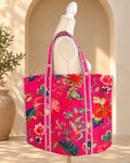 Tote de velvet rosa floral, vista principal – Sundarata
